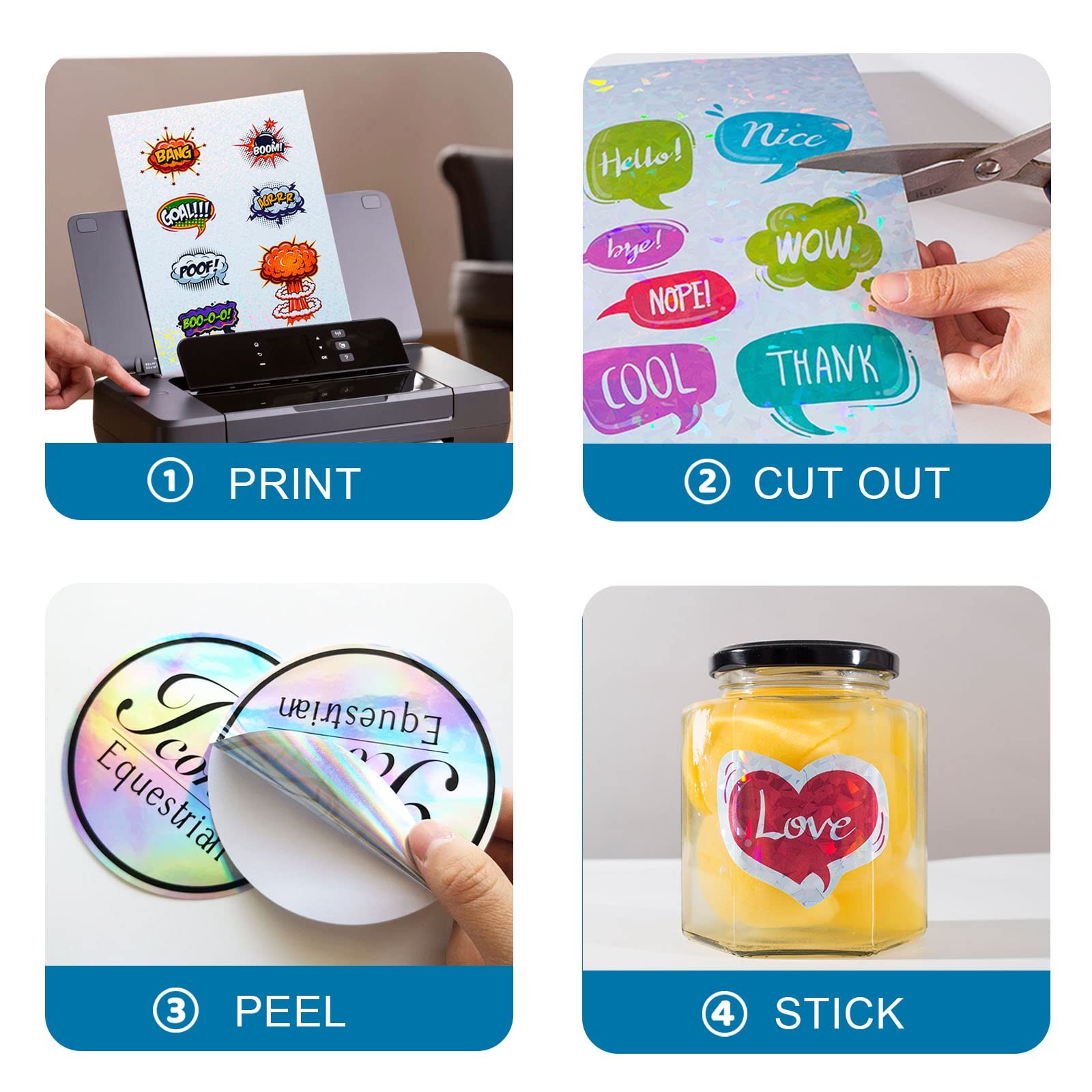 Nihuecne 24 Sheets Vinyl Printable Sticker Paper A4 Size (8.25″ x 11.7″) Holo…
