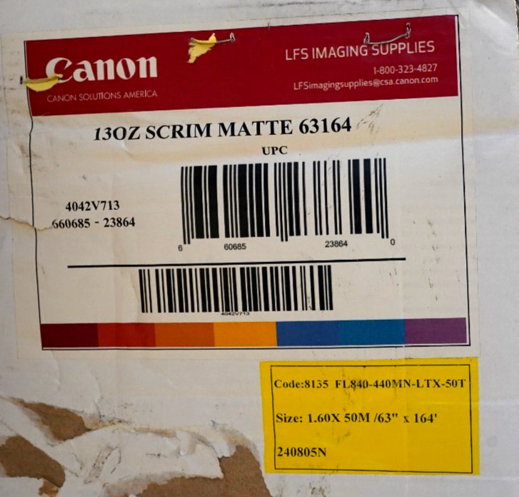 Canon Scrim Matte 63163 13 oz banner Vinyl film 63″ x 164 ft