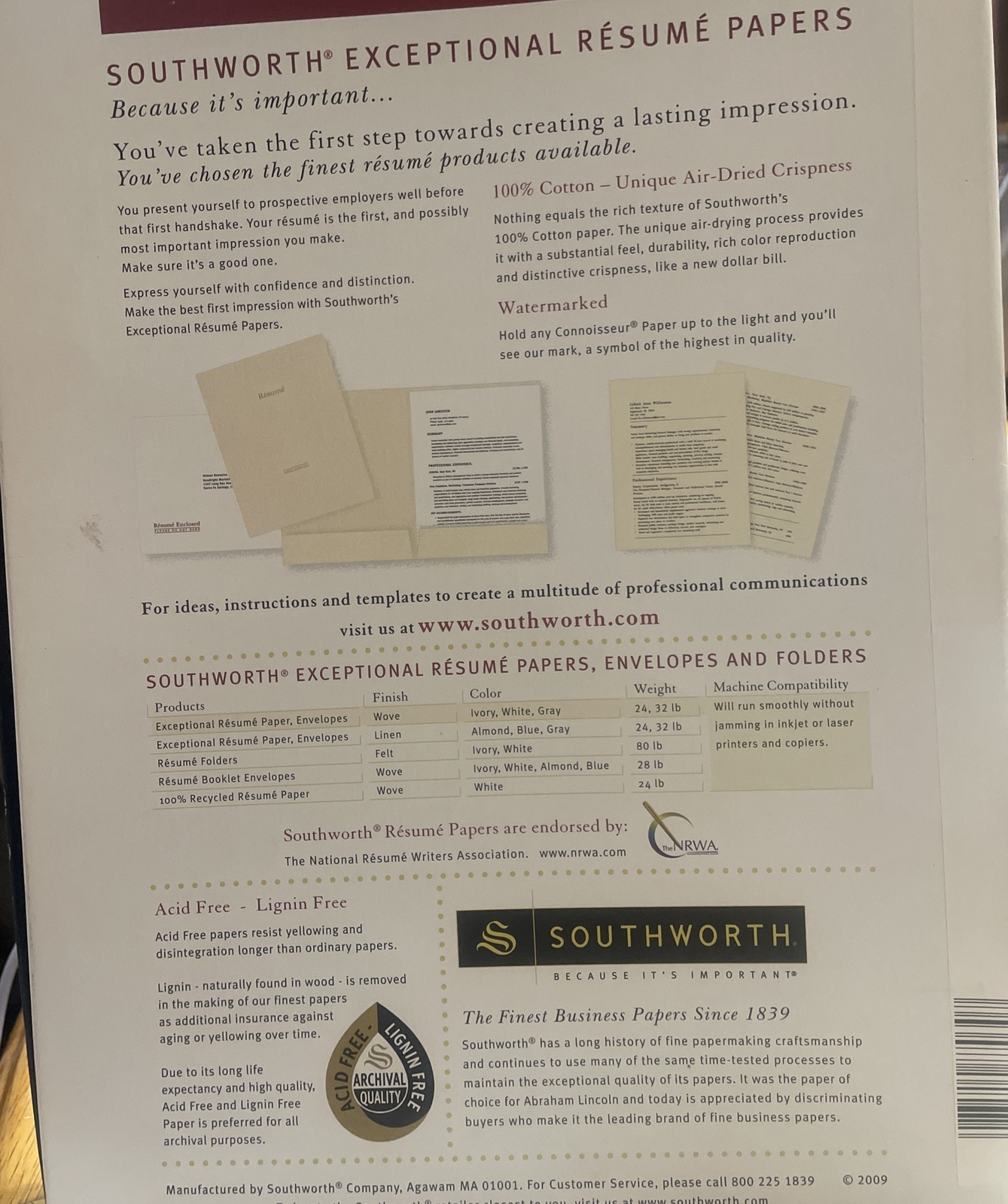 Southworth (47) Connoisseur Resume Paper Ivory Cotton 8.5×11 24lb Used Vintage