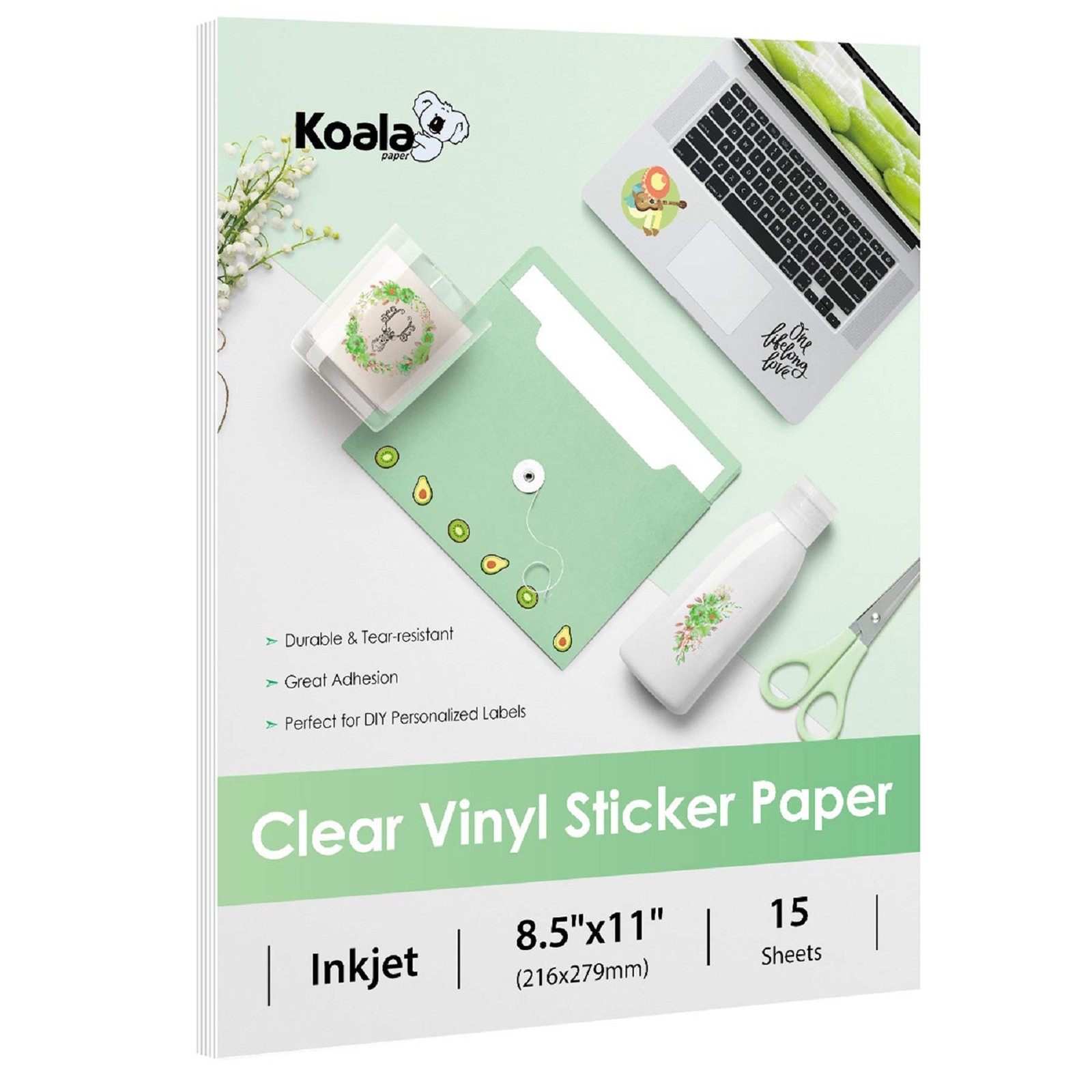 Koala 95% Clear Sticker Paper for Inkjet Printer – Waterproof Printable Vinyl…
