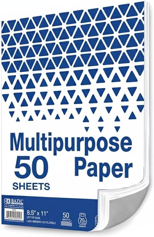 High Brightness 20lb 8.5×11 Multipurpose Paper for Clear Printing – 50 Sheets