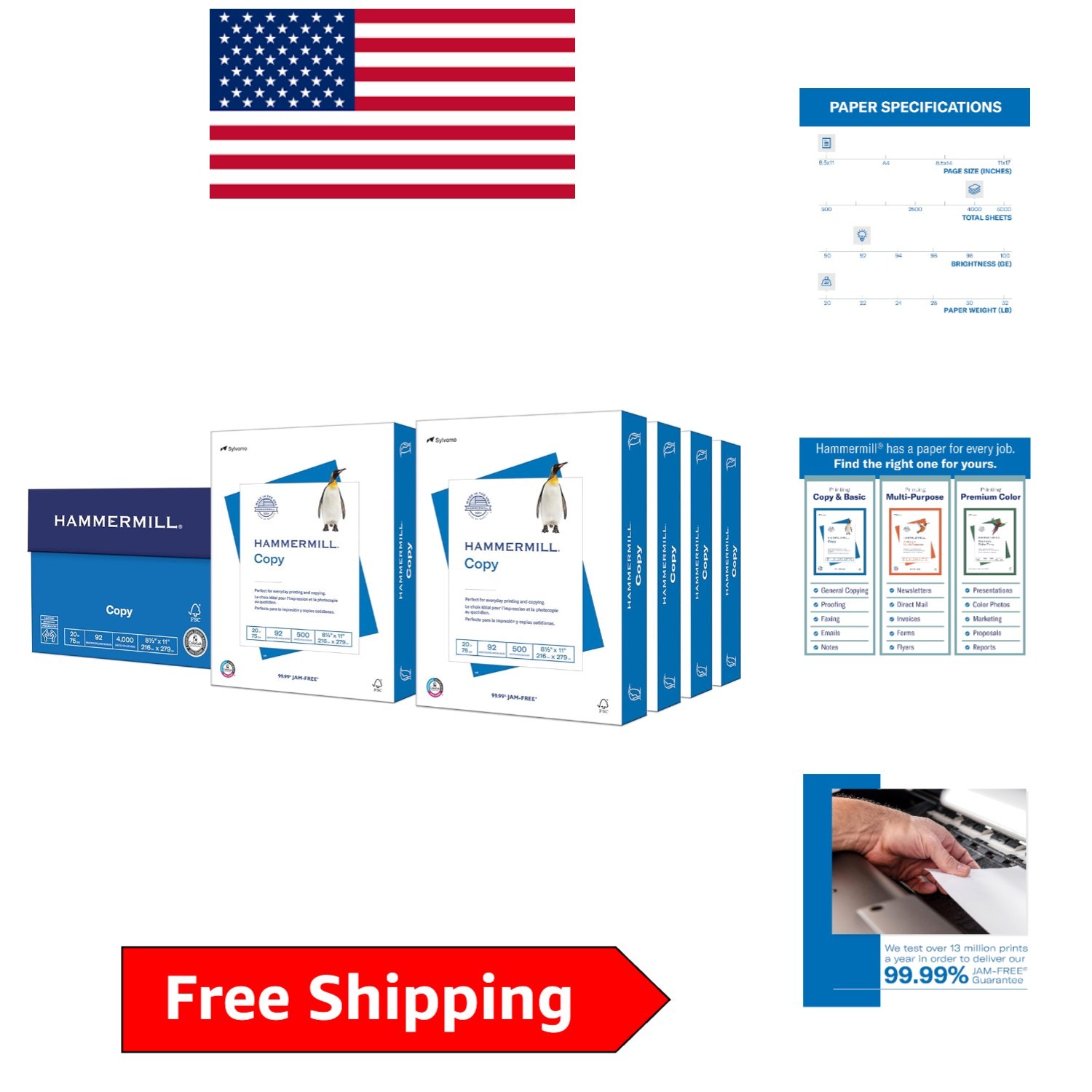 High-Quality 20 lb Printer Paper, 8.5 x 11, 4000 Sheets – ColorLok Tech Included