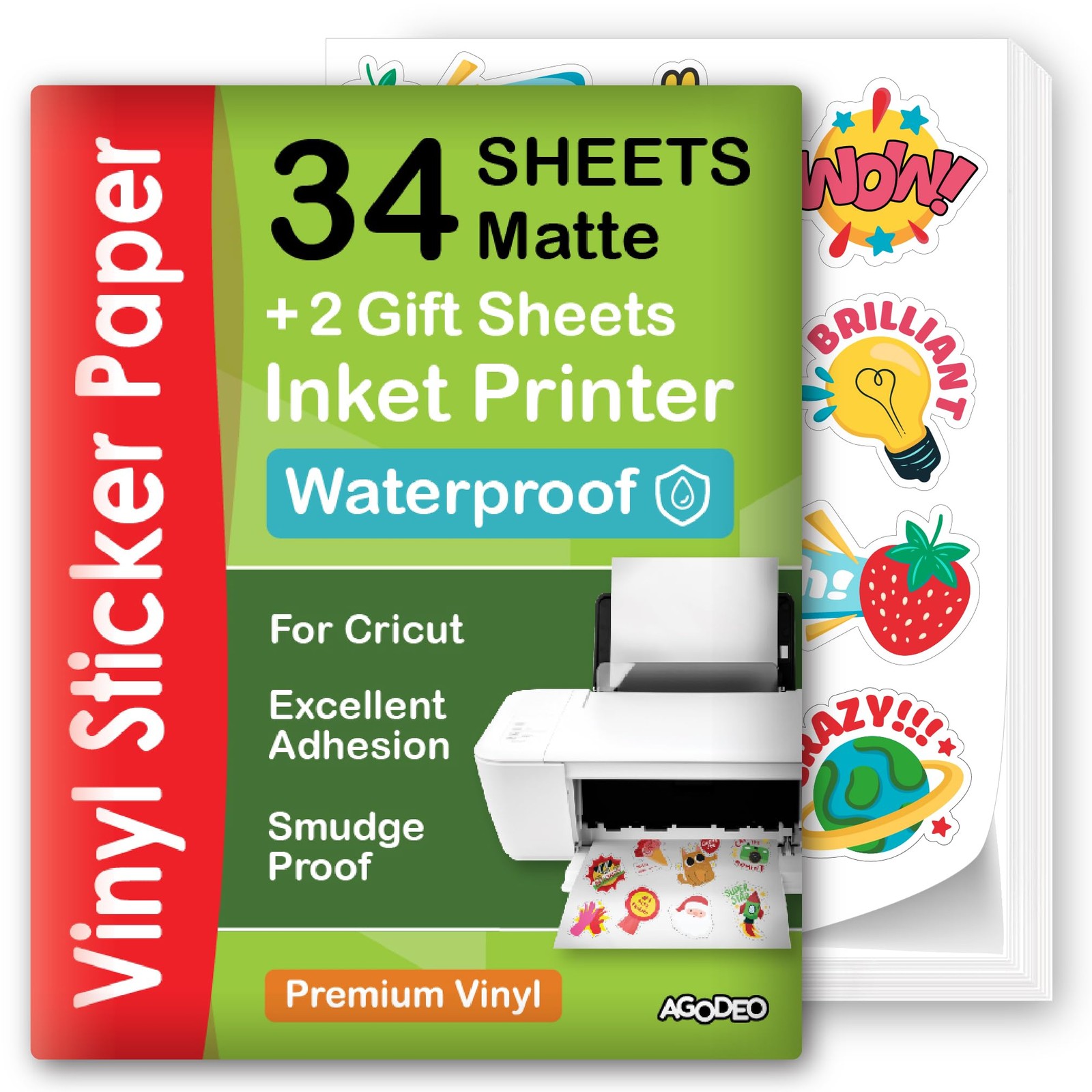 Premium Printable Vinyl Sticker Paper for Inkjet Printer – 34 Sheets Self-Adh…