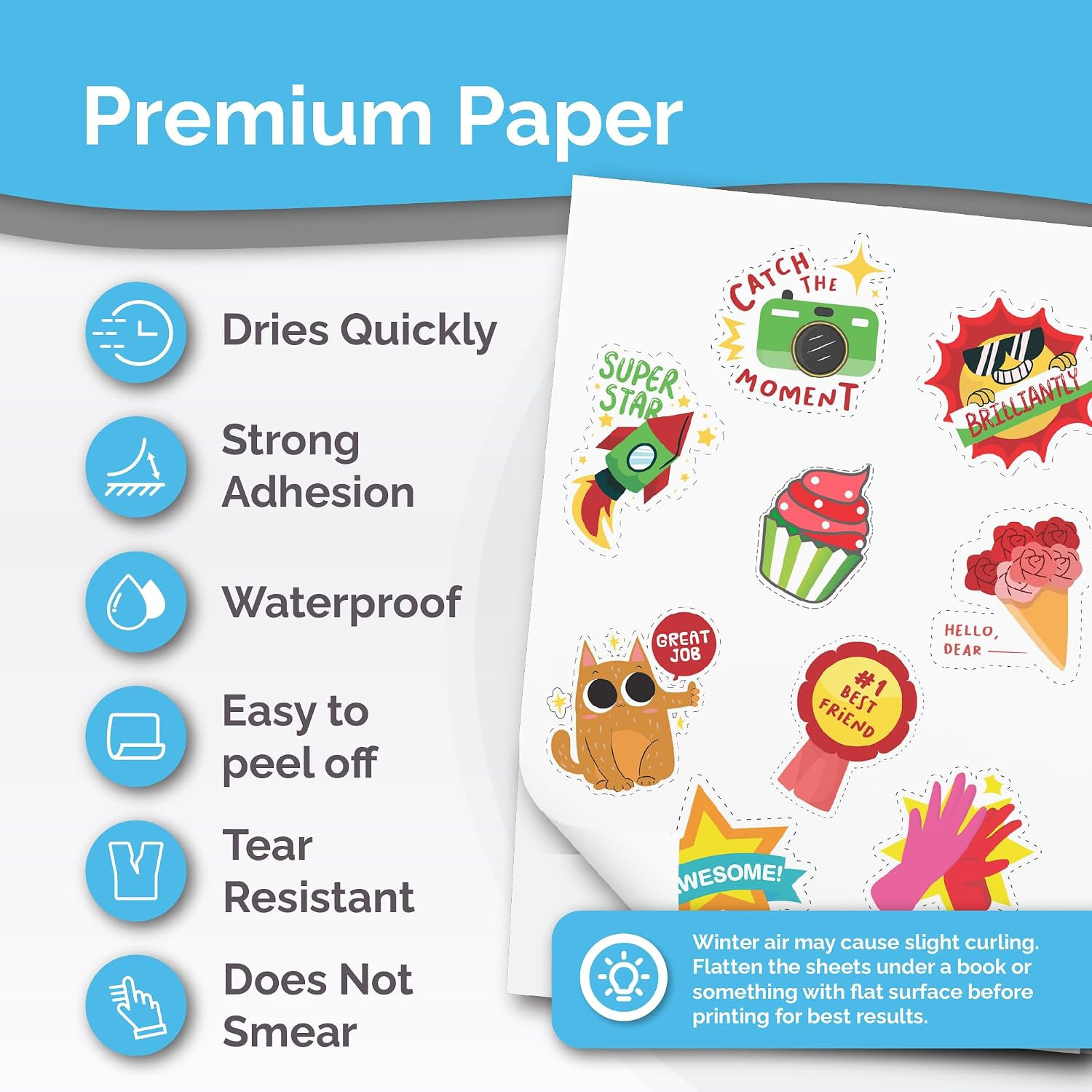 Premium Printable Vinyl Sticker Paper for Inkjet & Laser Printer – 32 Sheets Sel