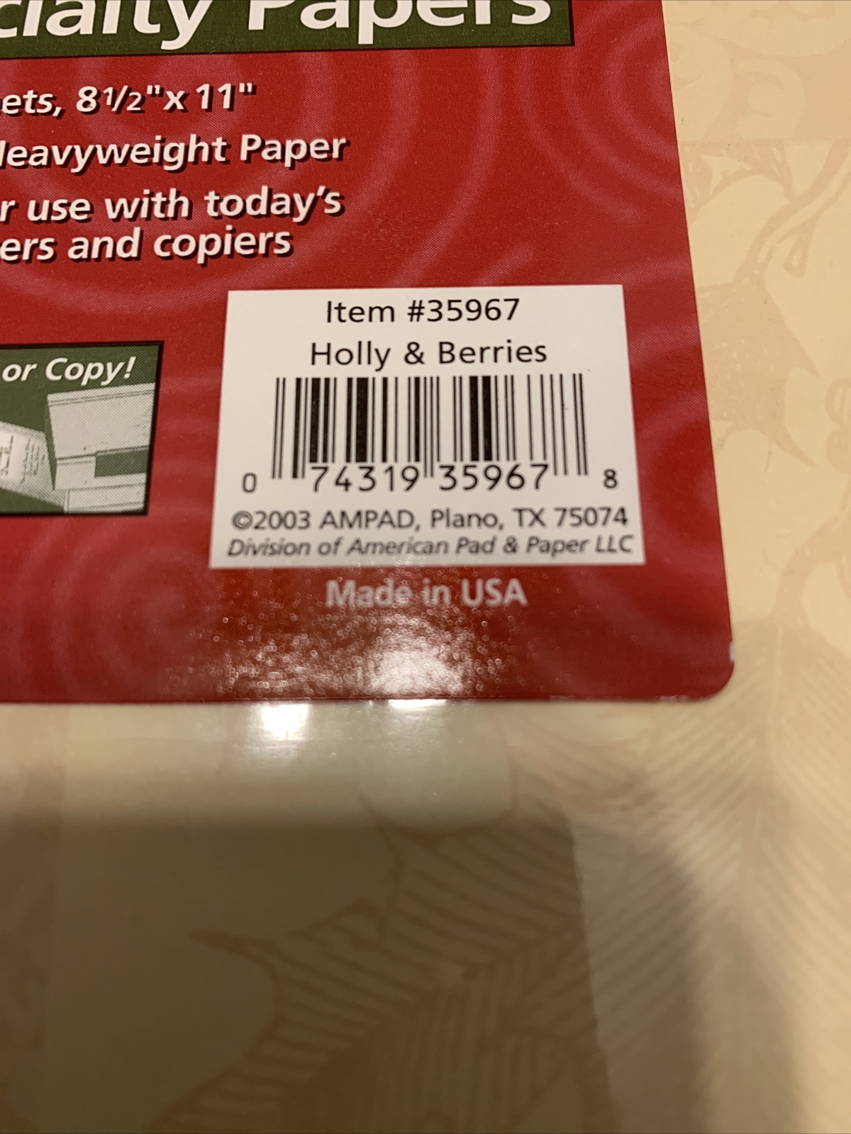 Ampad Pack Of 60 Specialty Papers Holly & Berries. NEW – Item #35967