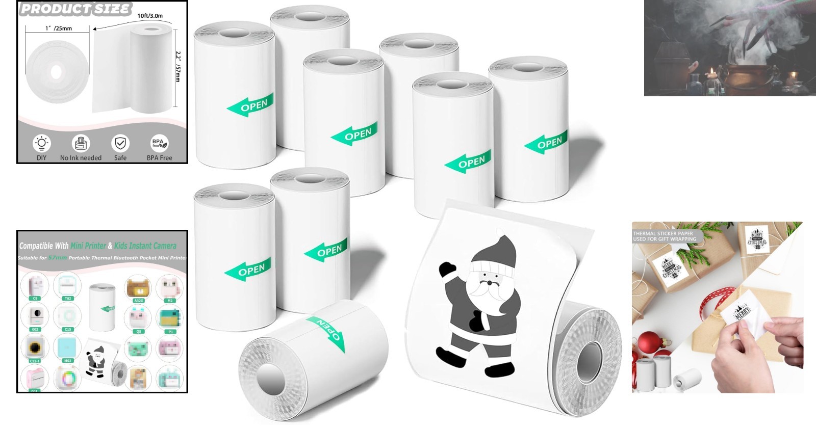 10 Rolls Mini Thermal Printer Sticker Paper for Kids Instant Cameras – 57x25mm