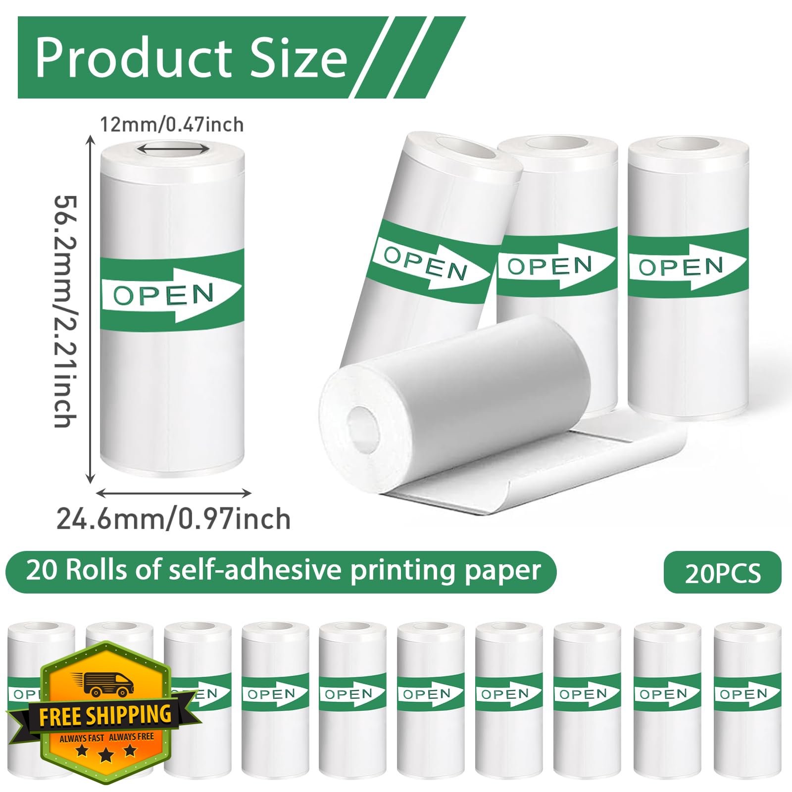 GULAYA 20pc Mini Printer Paper Thermal Sticker 5.7cm