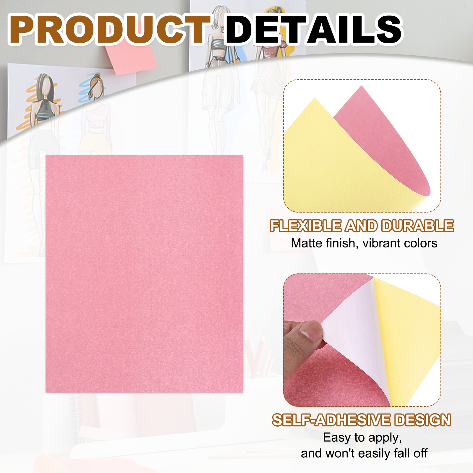 Printer Self Adhesive Paper, 30 Sheets, Pink