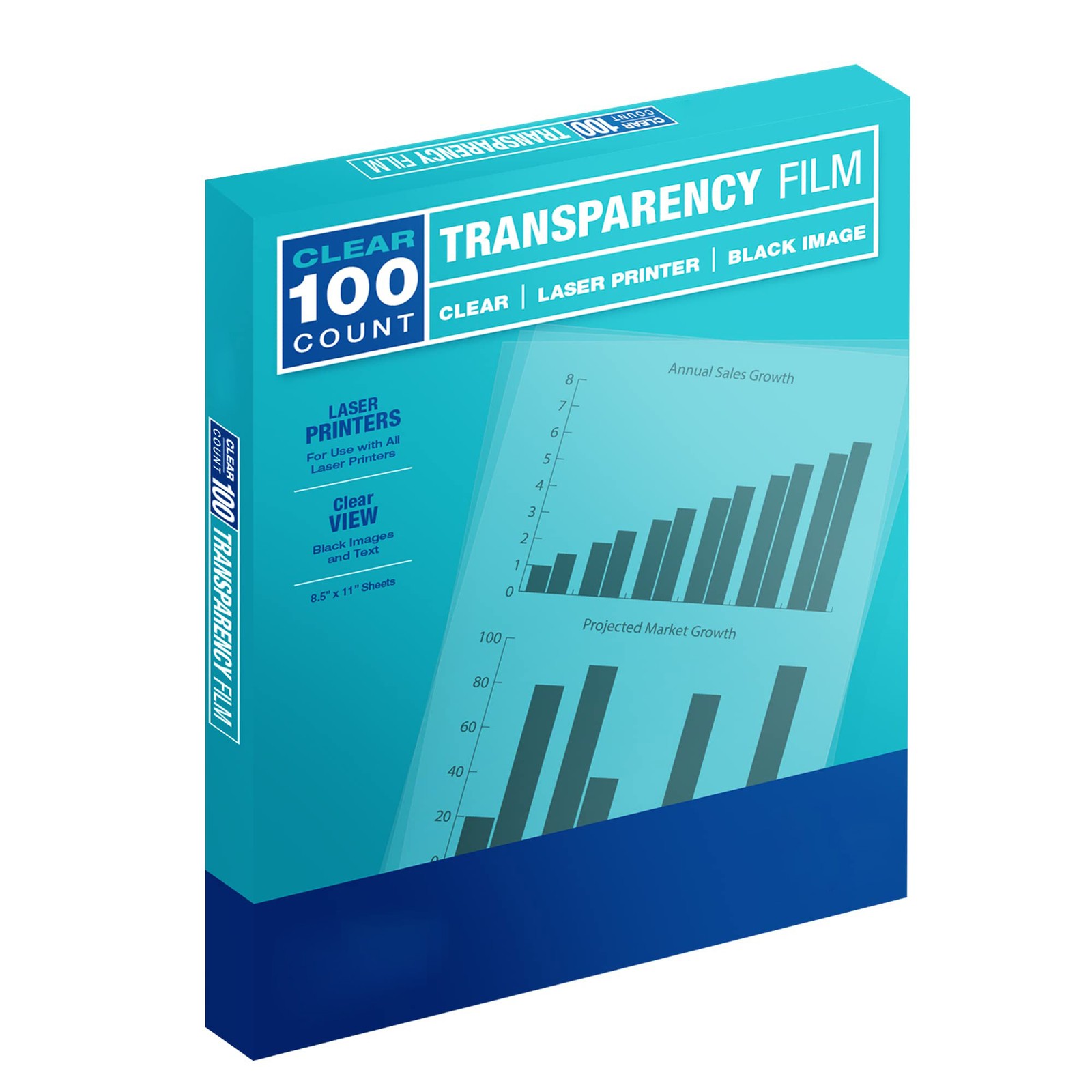 100 Clear Transparency Sheets, Laser Jet Projector Film, 8.5×11, Black