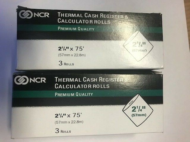 6 ROLLS – 2 Boxes of Three: NCR Thermal Paper Roll, White, 2 1/4″(W) x 75′(L)