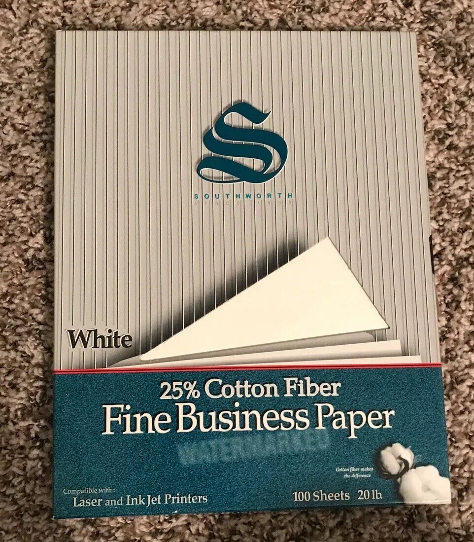 Southworth Fine Business Paper White 100 Sheets 20lb 25% Cotton Fiber