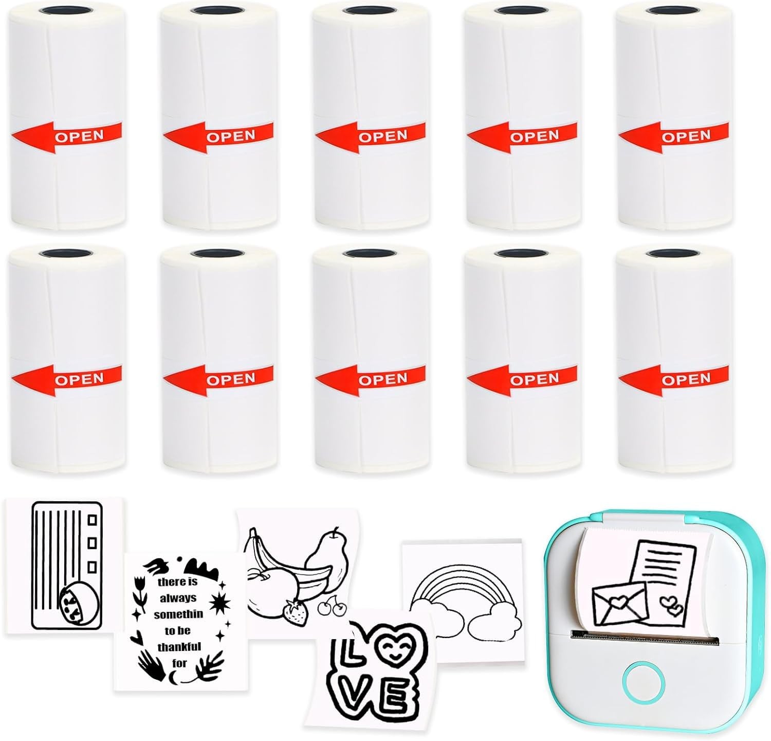 10 Rolls 53x28mm Mini Printer Paper – 10 White Compatible with M02/T02 Printe…