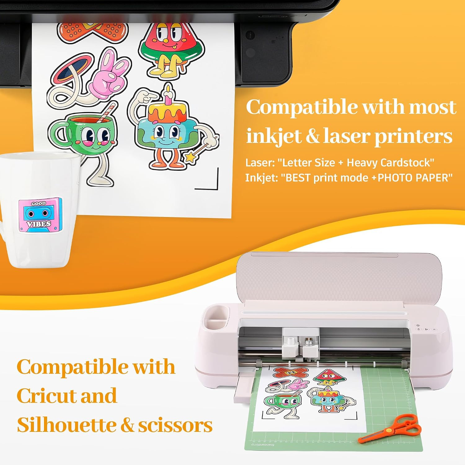 QYH Printable Vinyl Sticker Paper, 50 Sheets Matte Waterproof White 8.5X11 | for