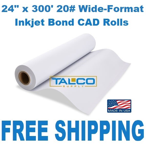 (2) 24” x 300′ 20# Bond Wide-Format Plotter Paper CAD Roll ~FAST FREE SHIPPING~