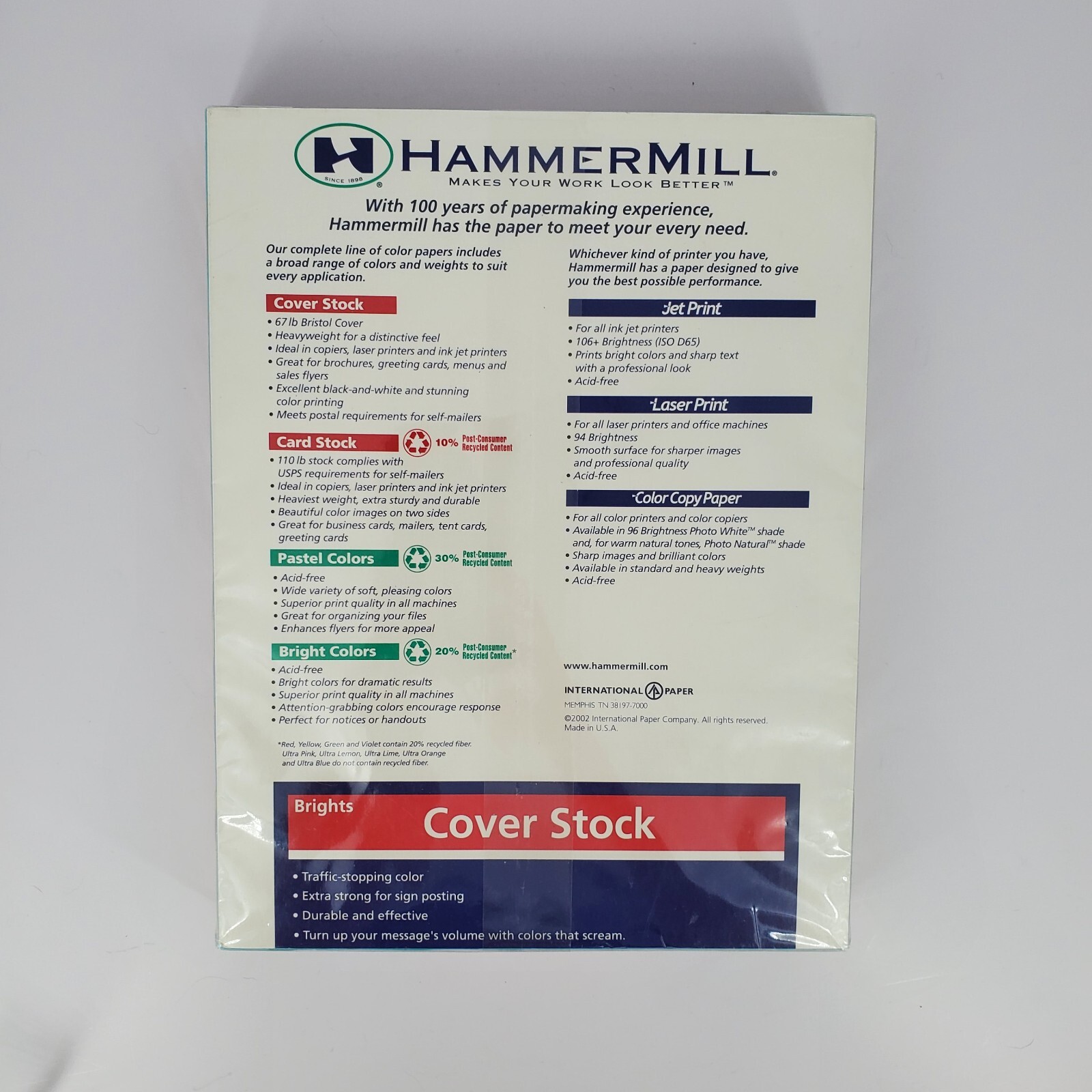 Hammermill Copier Brights Bristol Cover Stock 5-color 65lb 125 Sheets