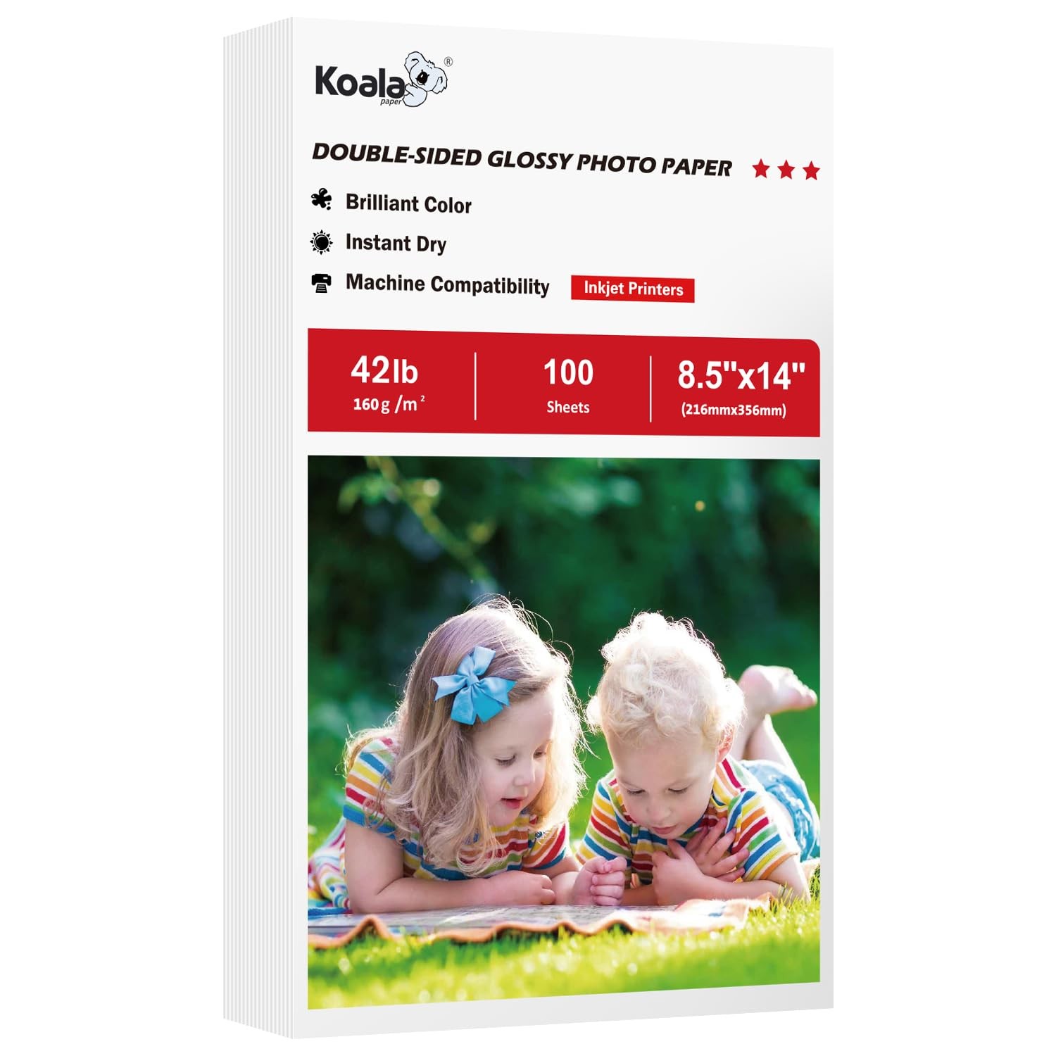 100 Sheets 8.5×14 Inch Koala Double Side Glossy Brochure Photo Paper 42lb