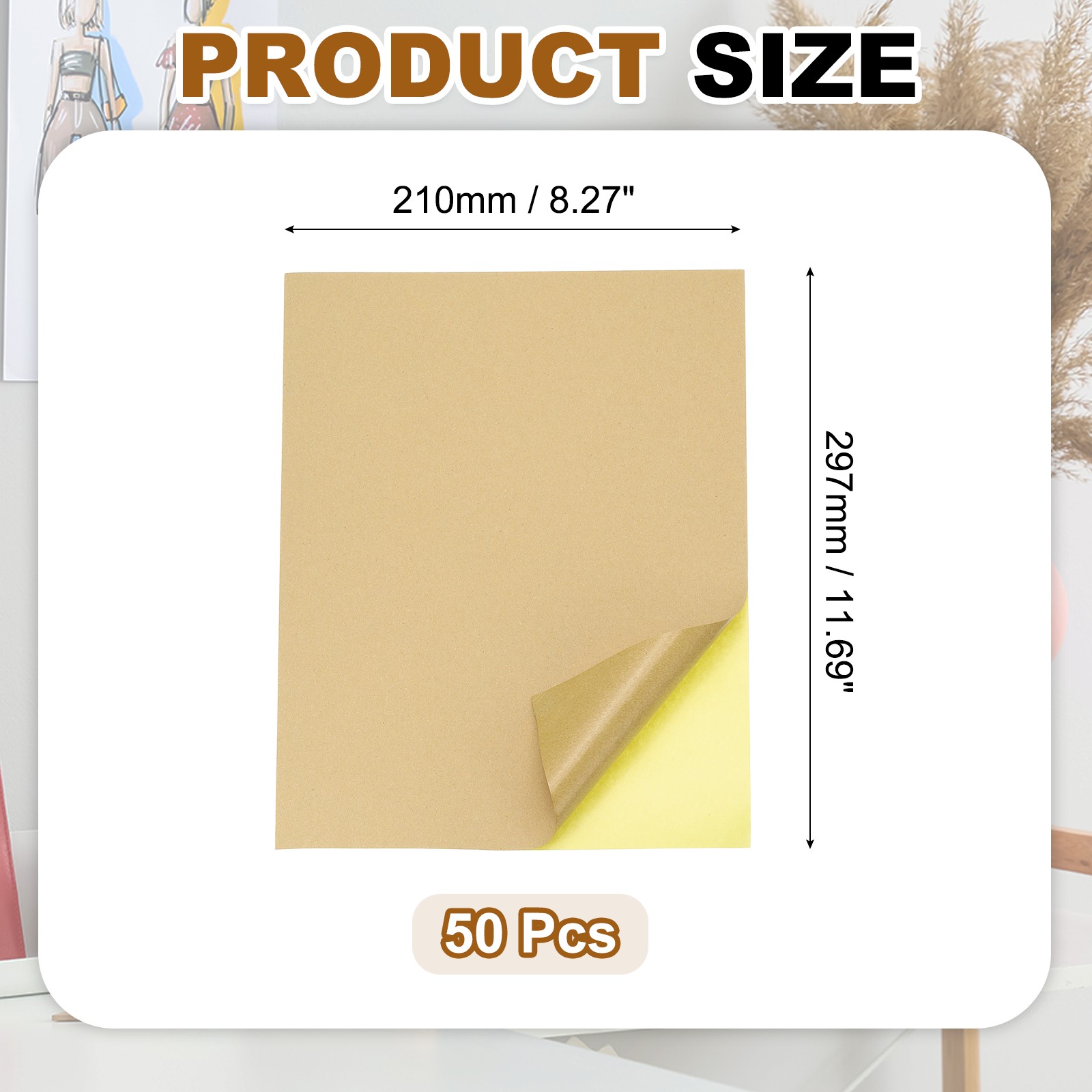50 Sheets Printer Stickers, 50 Pcs Paper Labels A4 Brown
