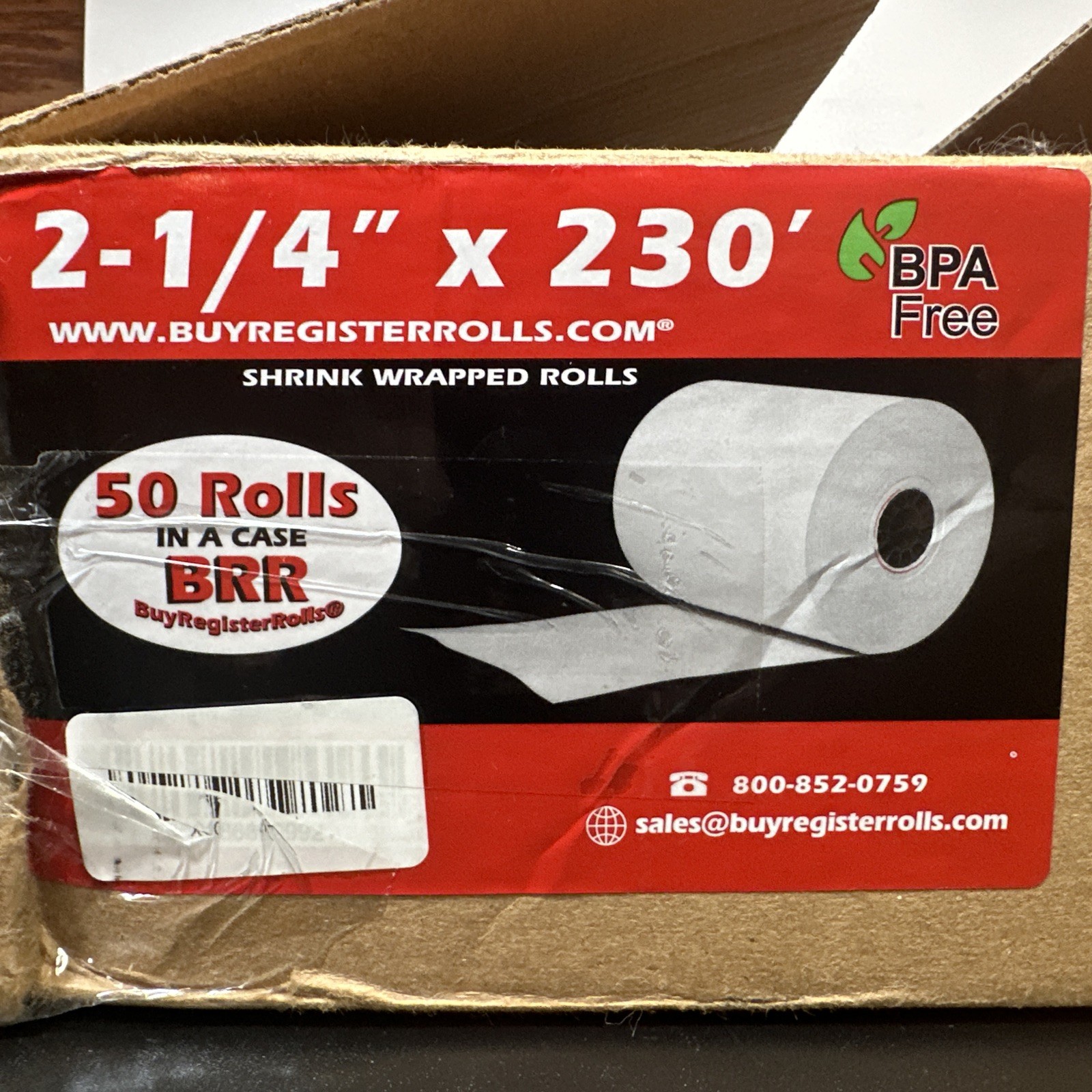 2-1/4 x 230′ 1-Ply thermal paper rolls 2.25 x 230, Case of 48