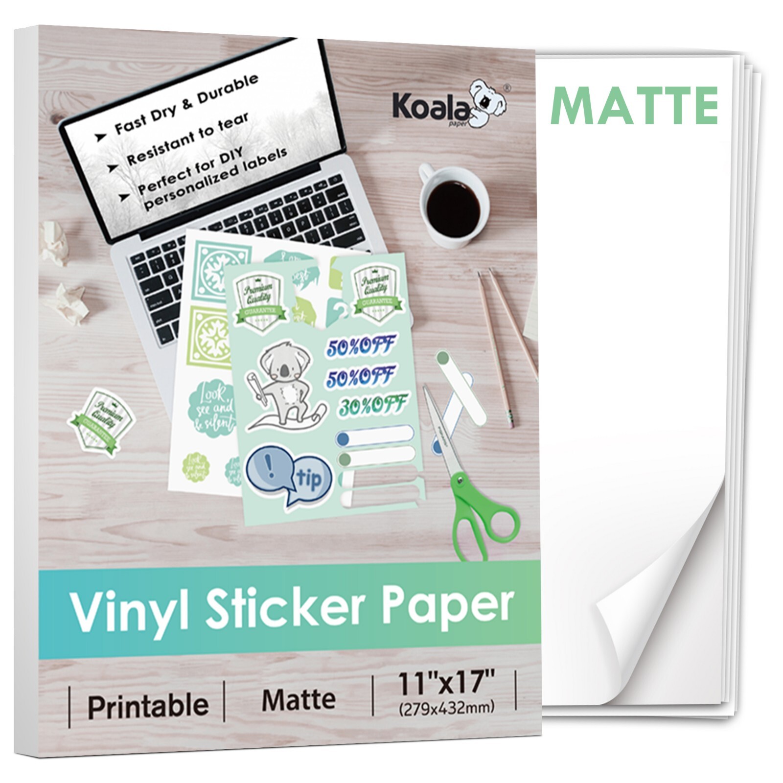 Lot KOALA Vinyl Sticker Paper Matte White Waterproof Inkjet Laser 8.5×11 / 11×17