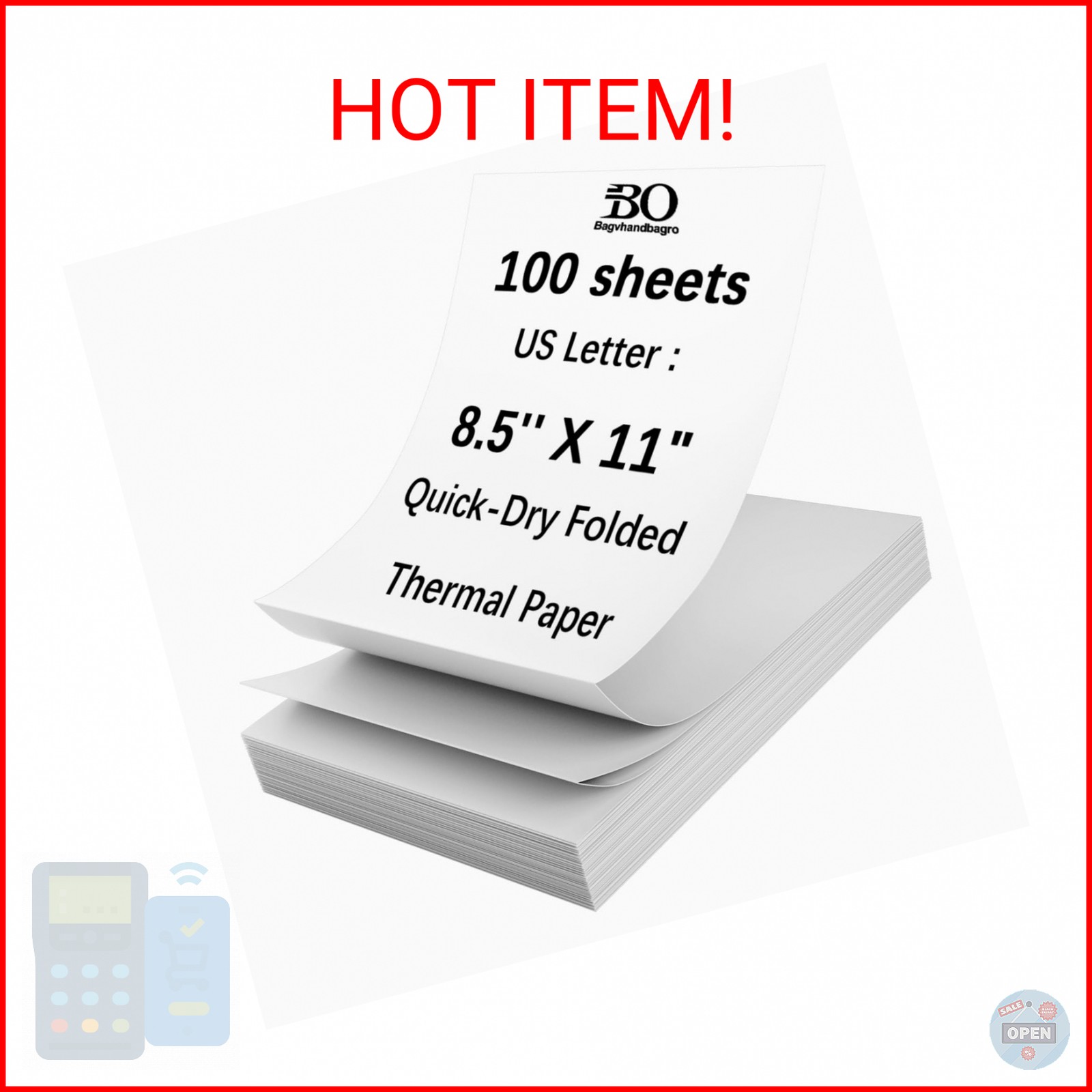 Thermal Printer Paper 8.5 x 11 Inch, 100 Sheets US Letter Size Thermal Paper, Co