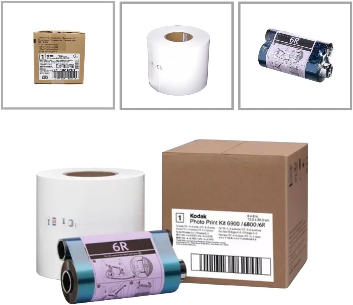 Photo Print Kit 6900 6800 Thermal 6R 4×6 750 Print 6×8 375 Prints Portable Black