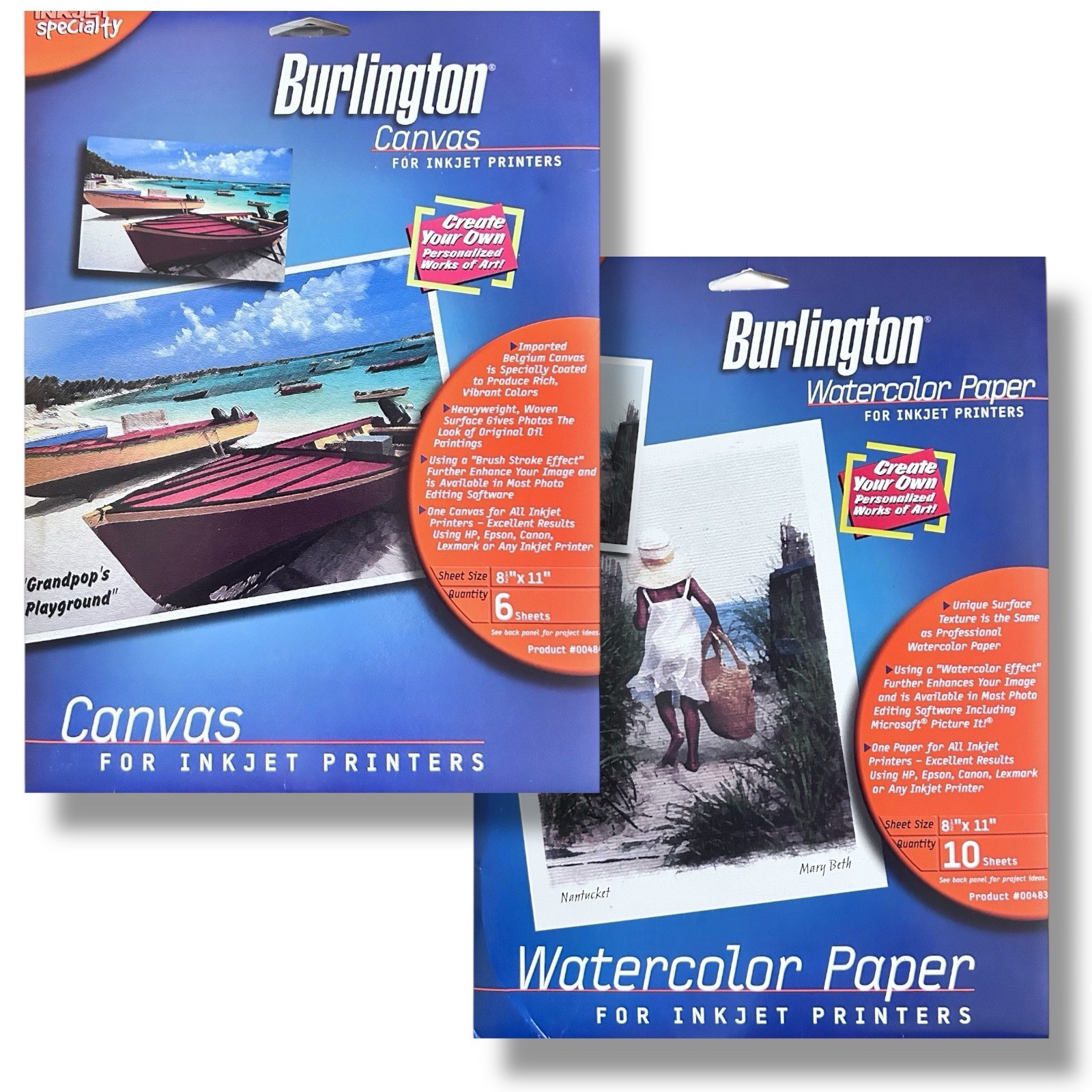 2 PKS Burlington 8.5×11 Fine Art Inkjet Papers CANVAS & WATERCOLOR 16 Sheets New