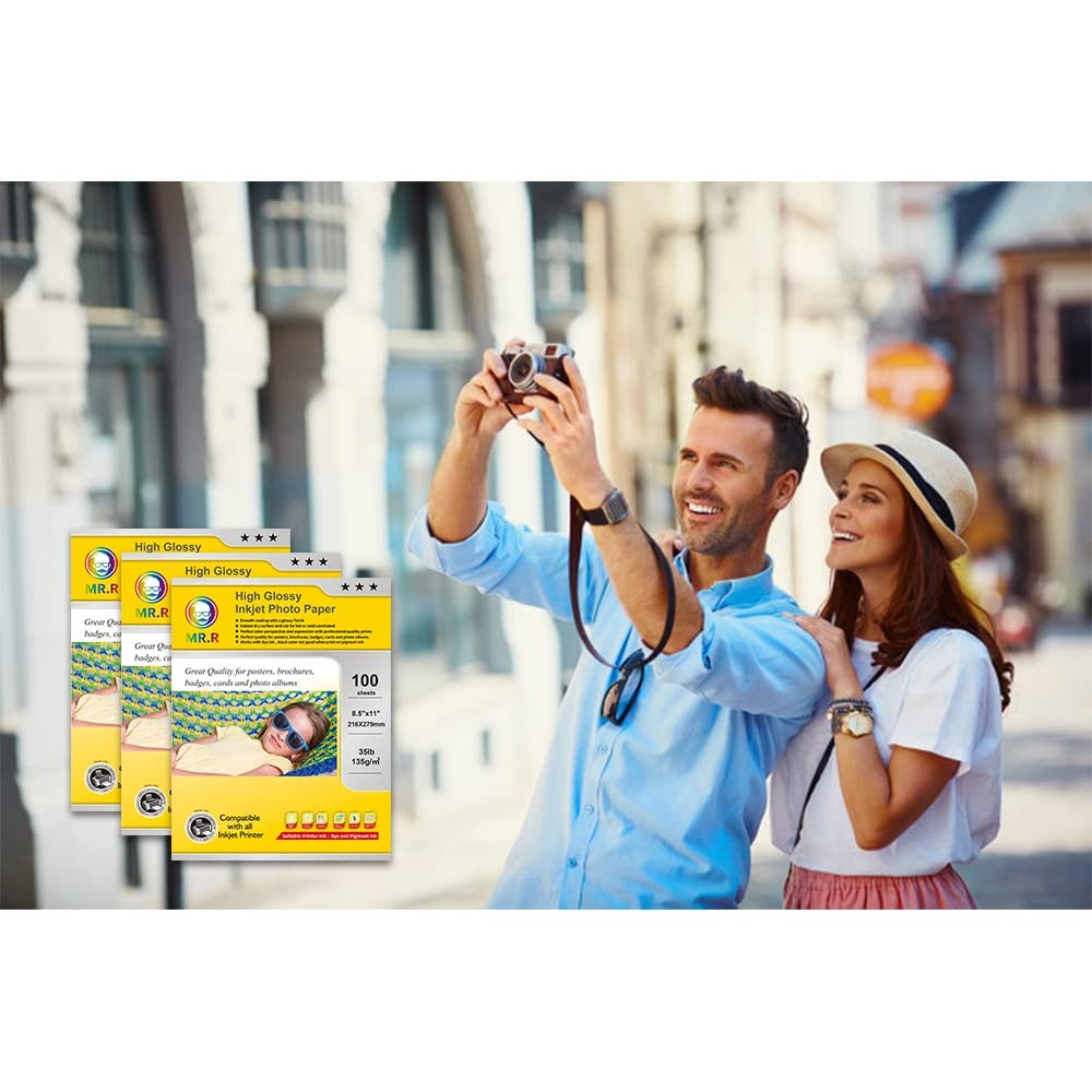 Single Sided High Glossy Inkjet Photo Printer Paper 135gsm 8.5×11 In 100 Sheets
