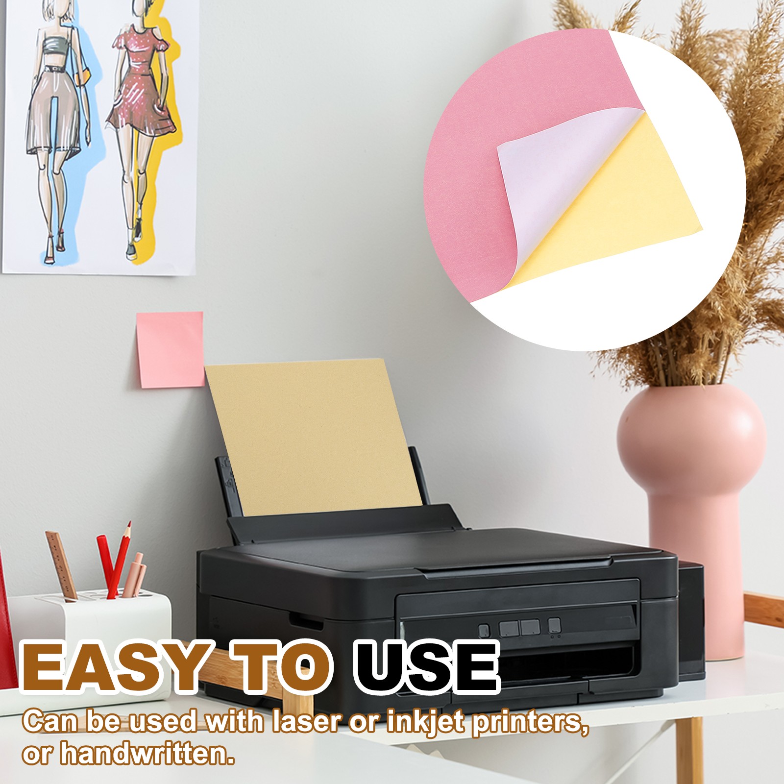 50 Pcs Sticker Paper for Printer 50 Pcs Full Sheet A4 Sticker Labels Pink