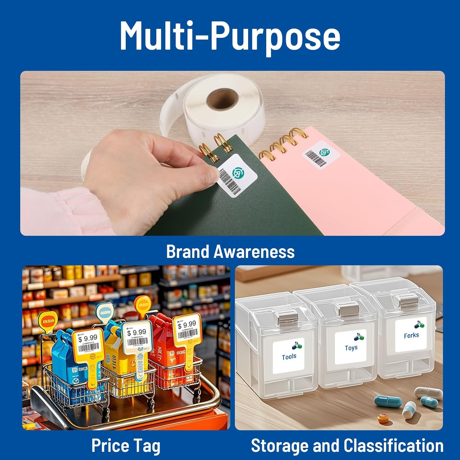 7500 Compatible DYMO 30332 Square Label 1″ x 1″ for QR Codes, Multipurpose Label