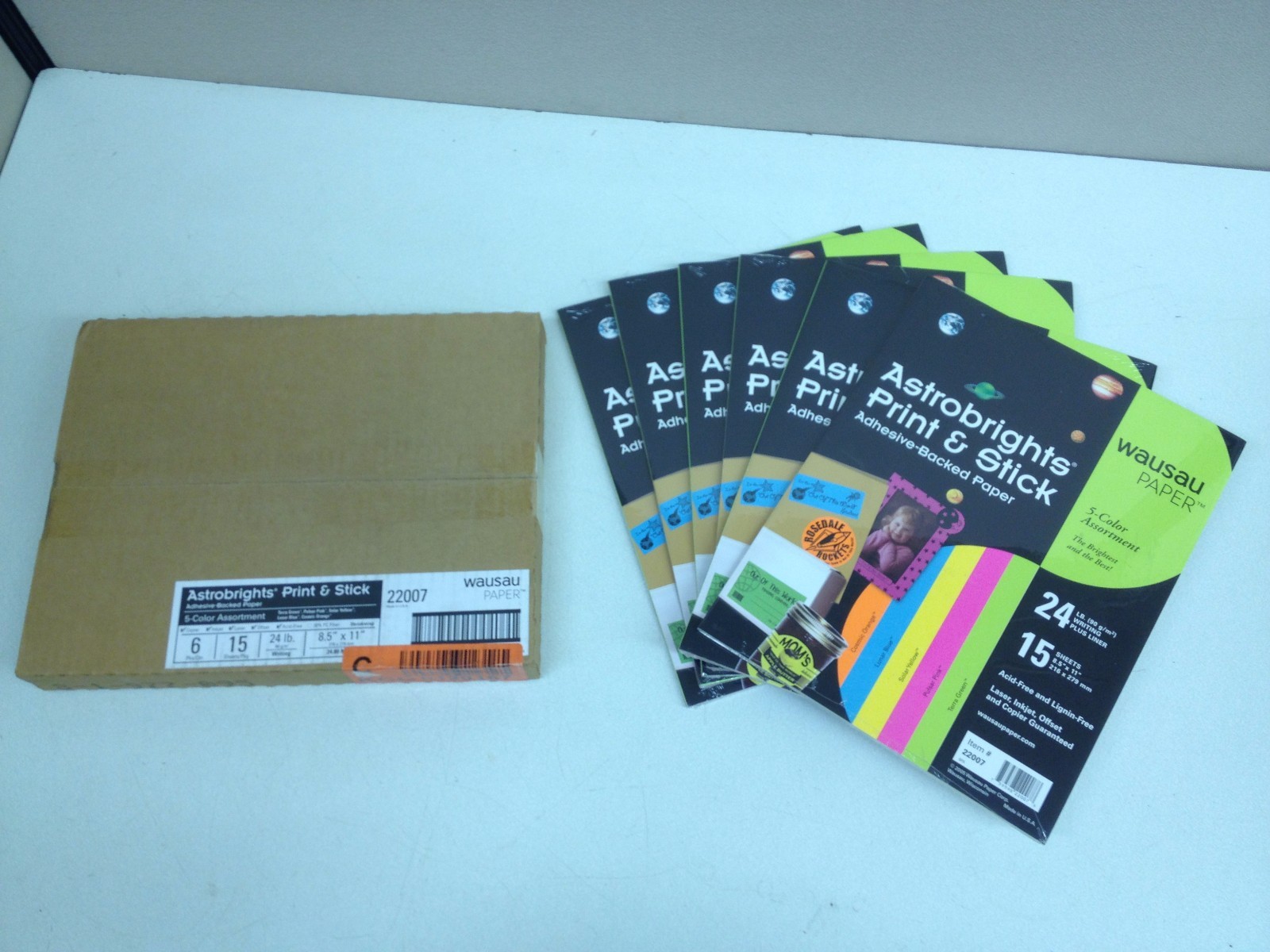 CASE 90 Sheets 6 pks Astrobrights Print & Stick Adhesive Craft Sign Paper 22007