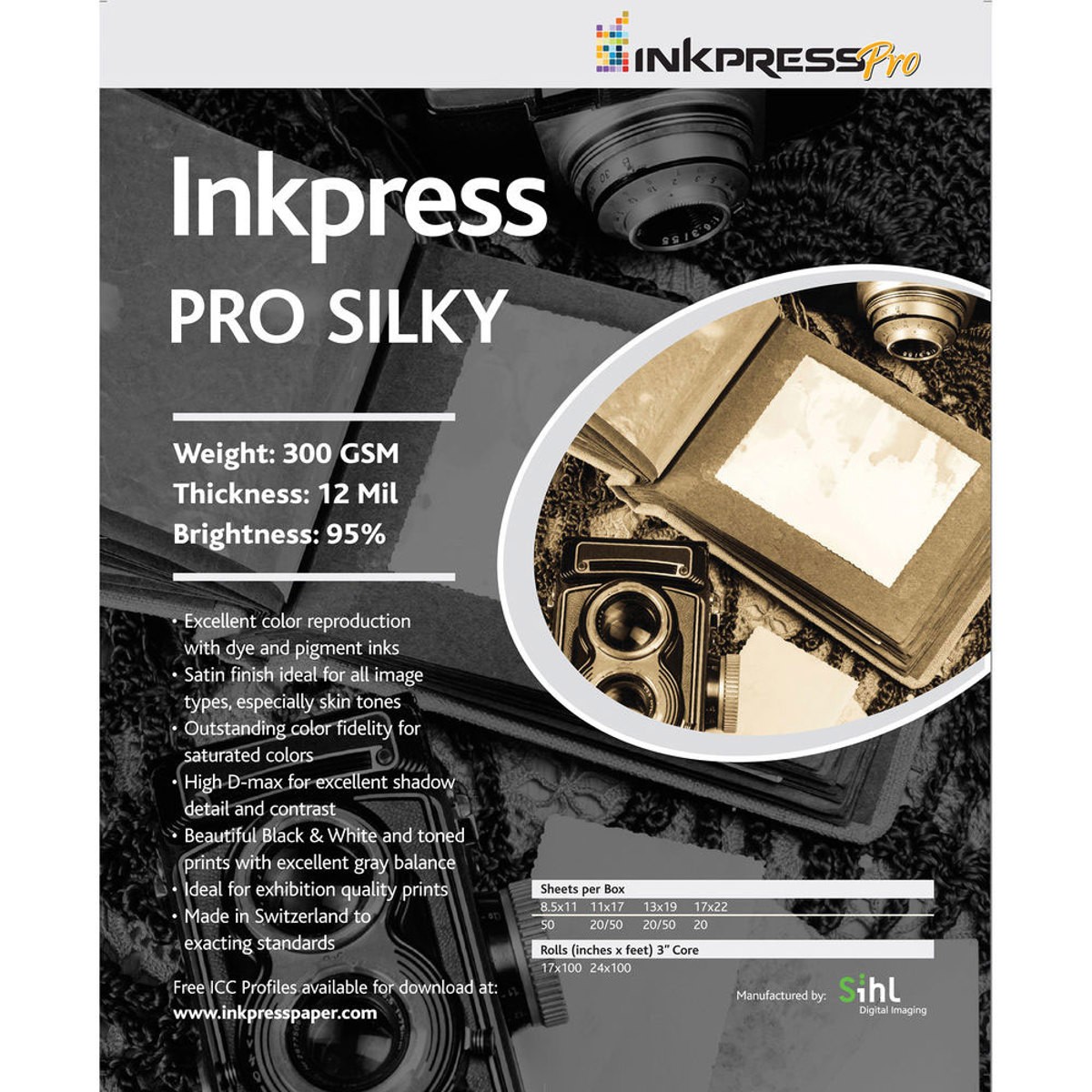 Inkpress Pro Silky Photo Paper, 300gsm, 12mil, 95% Bright, 11×14″, 50 Sheets