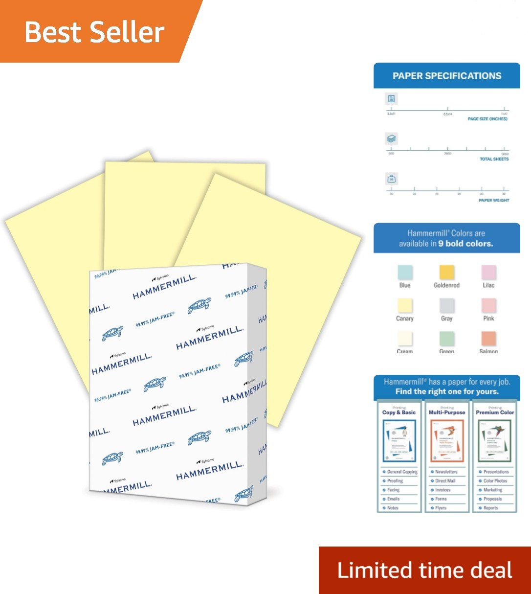 Smooth Finish 20 lb Canary Yellow Paper – 500 Sheets for Printing Needs
