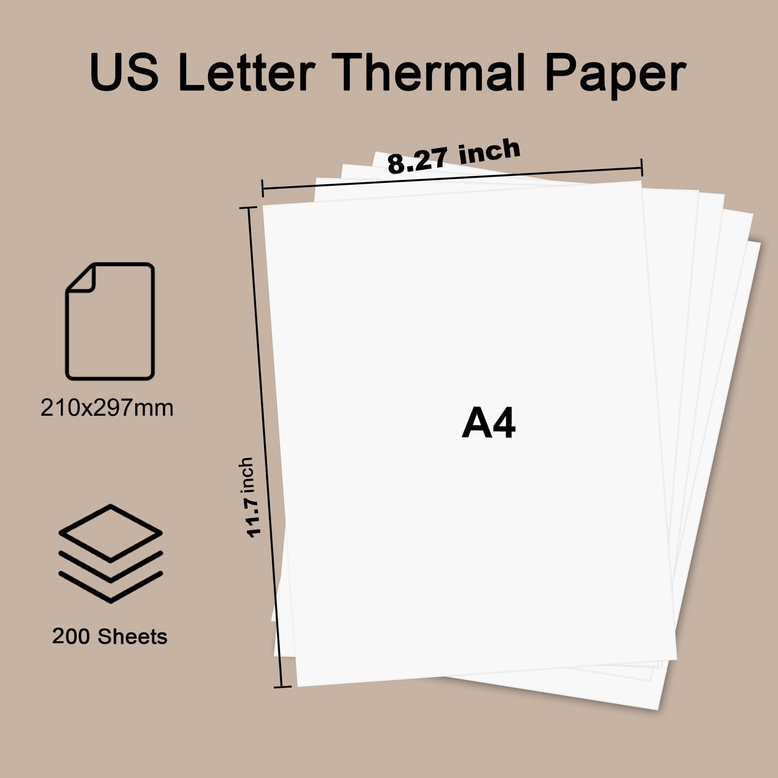 200 Sheets A4 Thermal Paper, 8.27×11.69′ Paper(210 200 Sheets, white