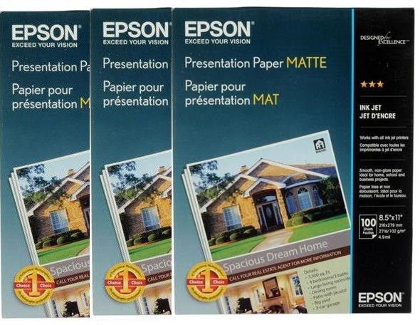 3 Bxs New Genuine Epson Matte Presentation Paper Letter Sz 8.5″x11″ (300 Sheets)
