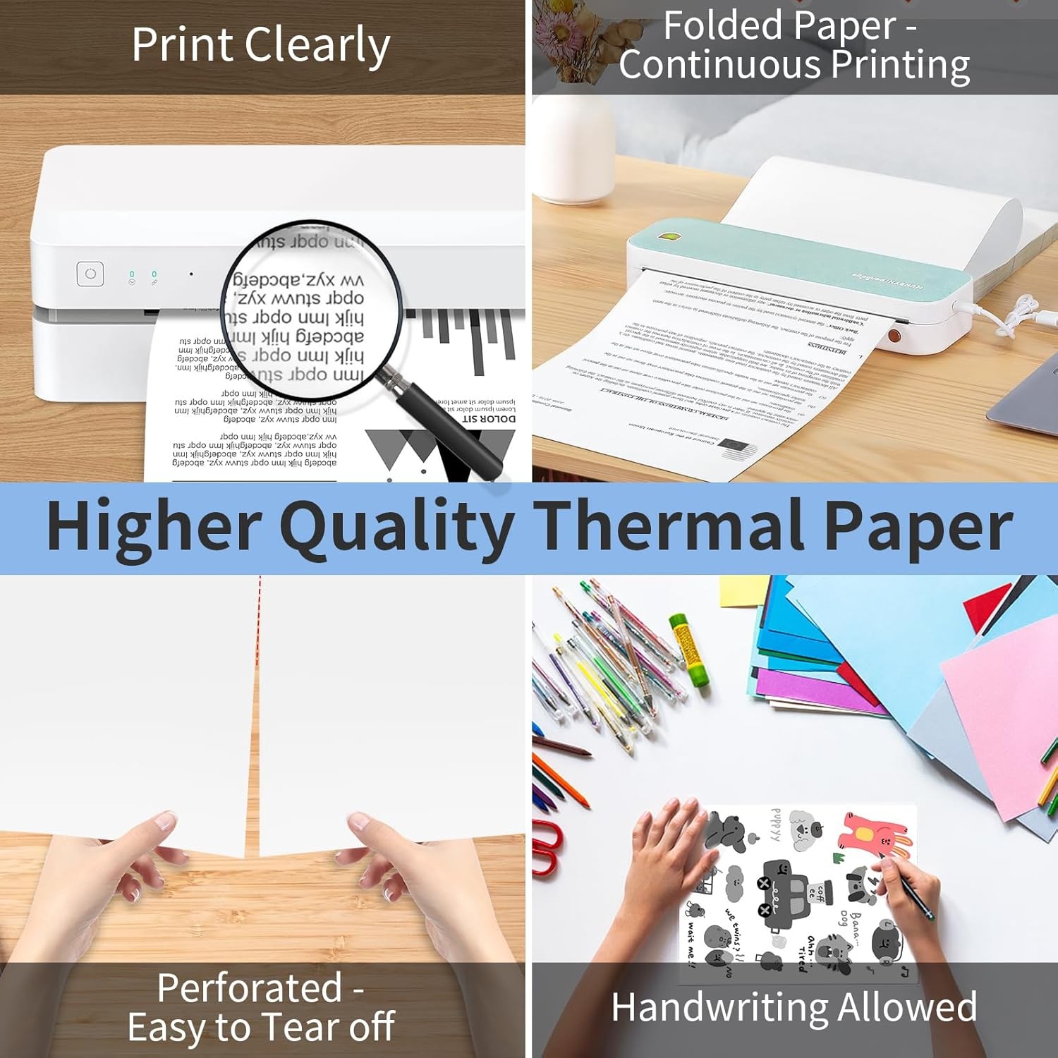 8.5×11″ Folded Thermal Paper 200 Sheets Quick Dry for Travel Office Home