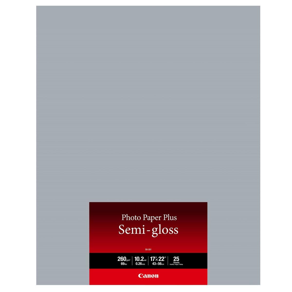 Canon SG-201 Photo Paper Plus Inkjet Paper, 260gsm, 10.2 mil, 17×22″, 25 Sheets,