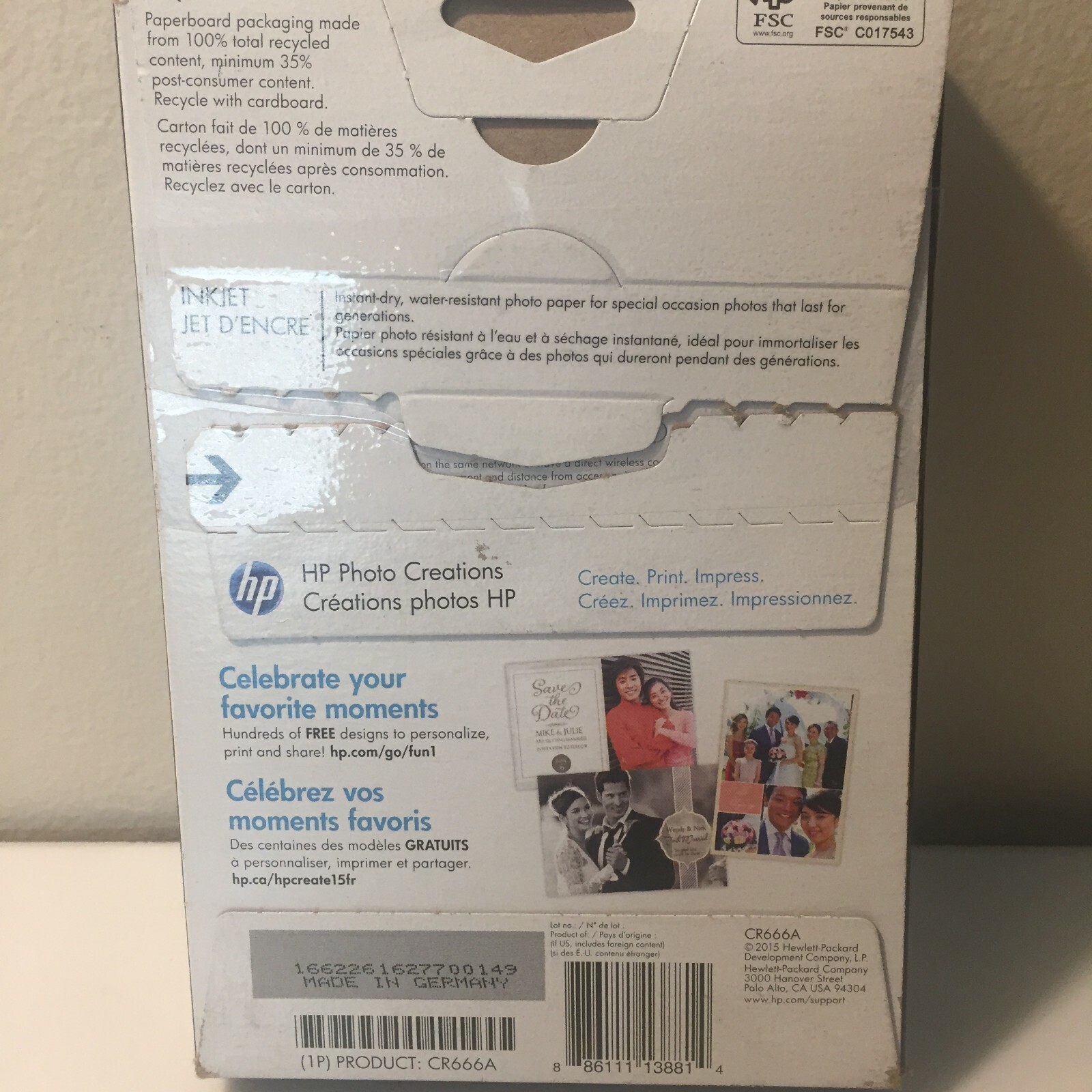 Lot of 2 boxes of HP Photo paper, 5×7, 4×6 – open box.