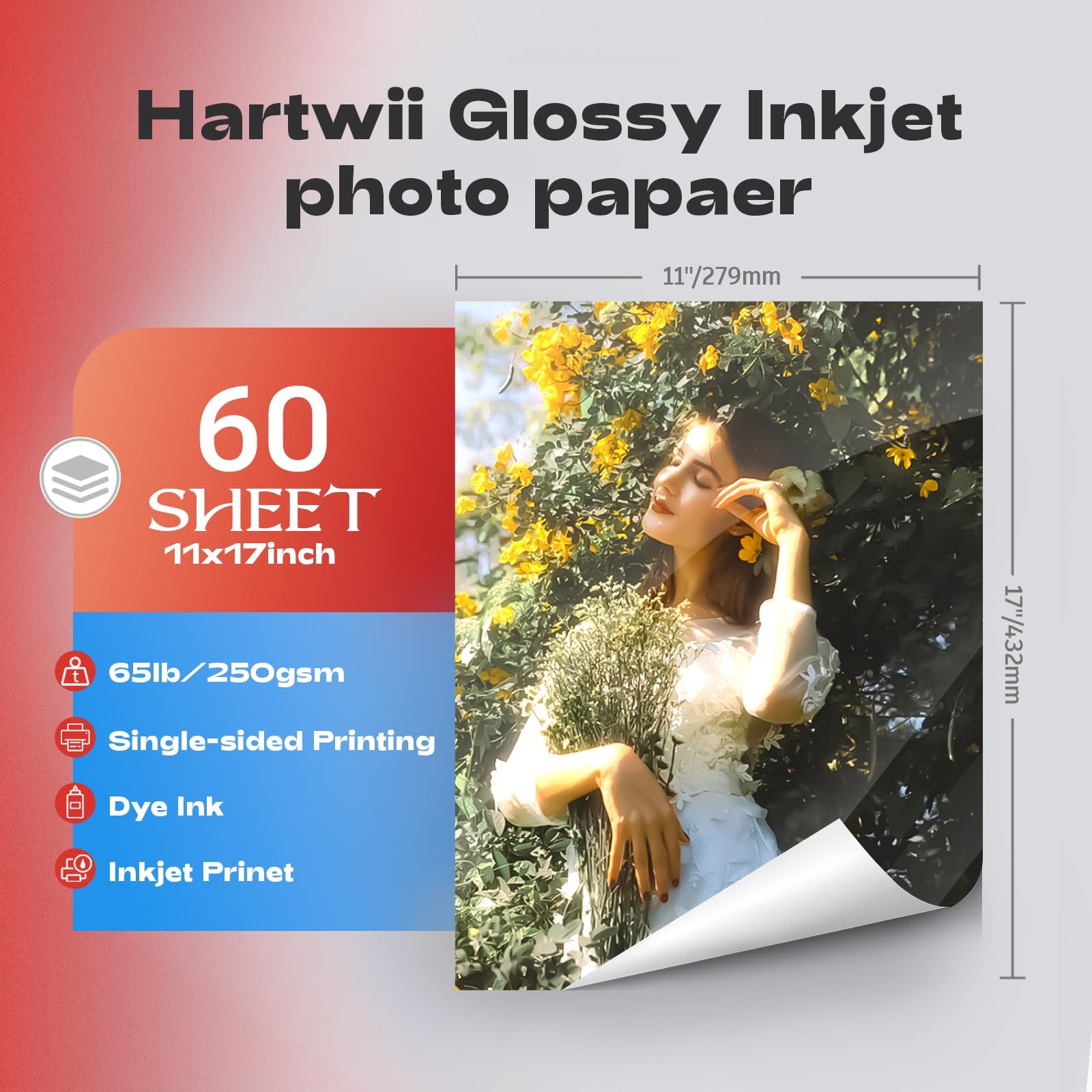 60 Sheets Heavyweight Inkjet Glossy Photo Paper 11 x 17 inch 65lb 250gsm for …