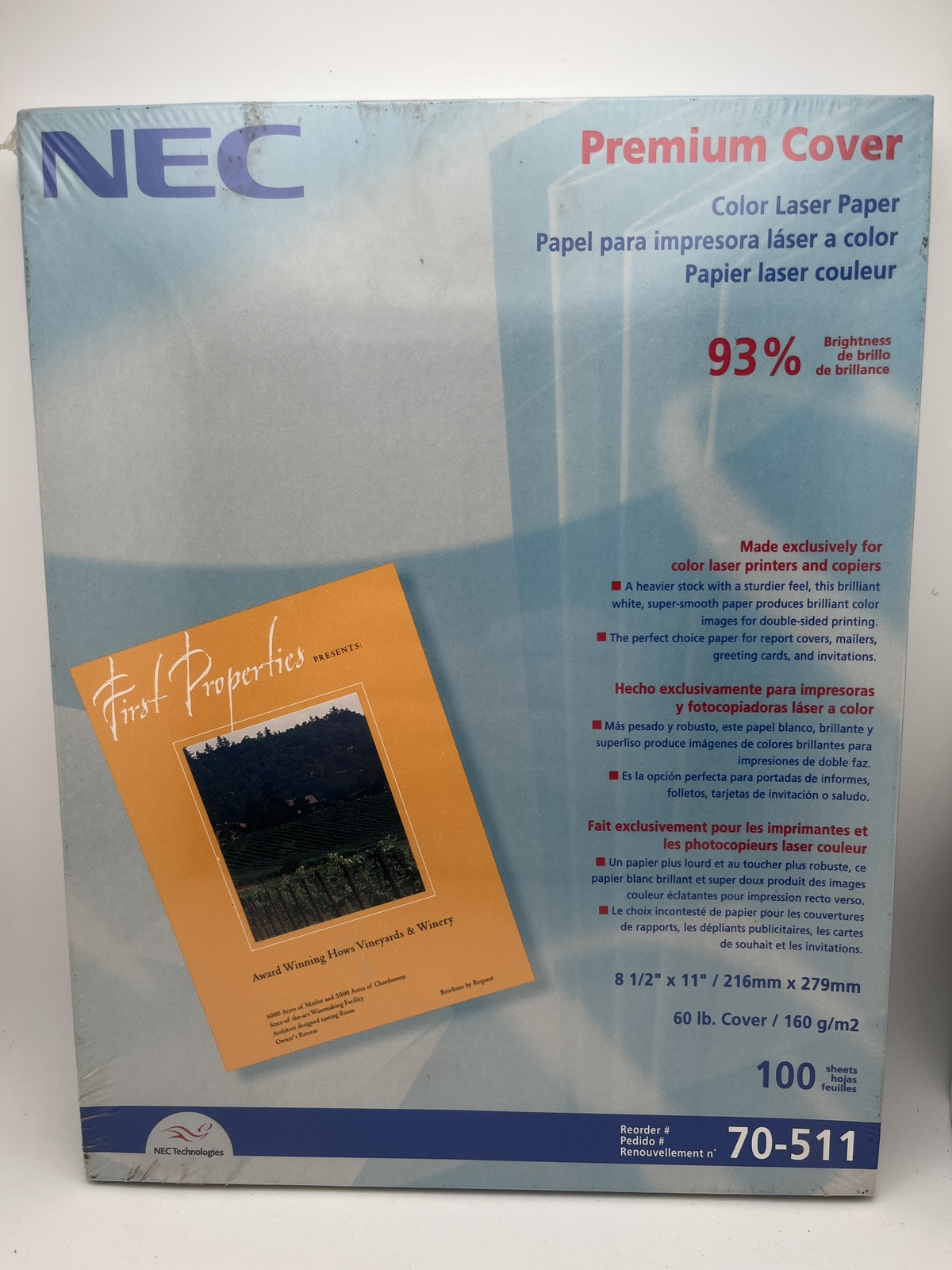 NEC Premium Cover Color Laser Paper # 70-511-8.5×11-100 Sheets