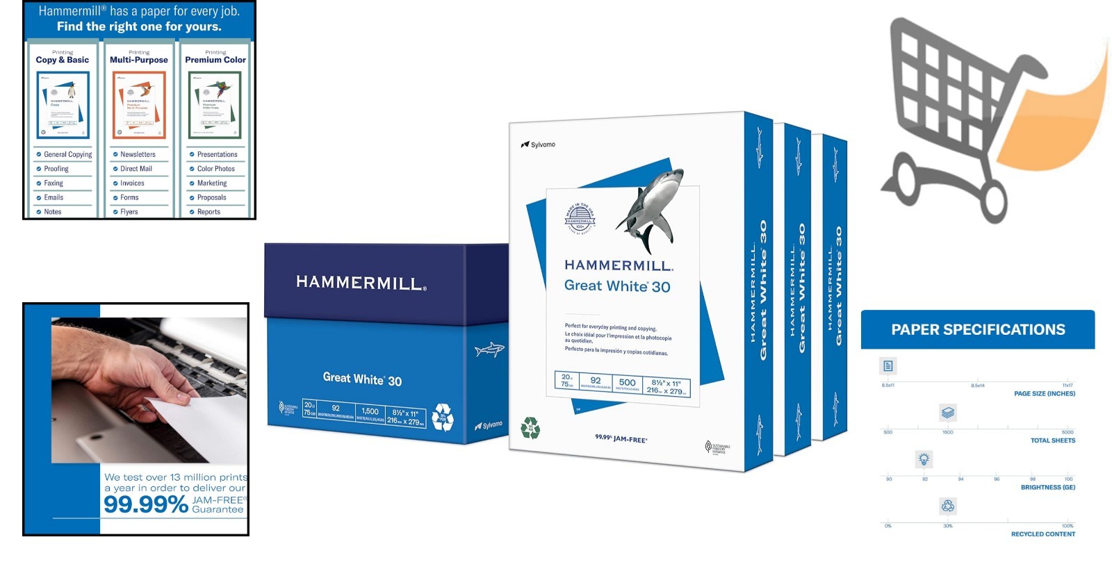 Printer Paper Recycled 8.5×11 30% White 1500 Sheets Smooth Bright Suitable