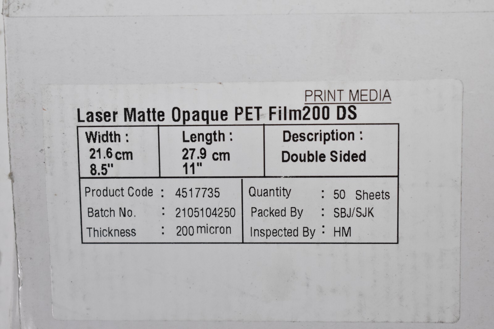 Printfinish Synthetic Laser Paper 8.5″ x 11″ 8 Mil 50 Sheets Pack White