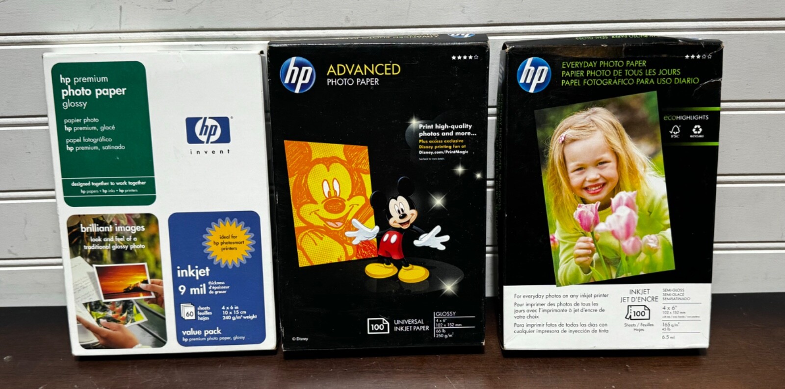 Lot of 3 HP Photo Paper 4”x6” Brand New Sealed (glossy & semi glossy)